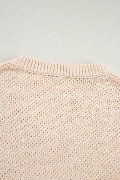 Loose Eyelet V Neck Drop Shoulder Sweater | Parchment