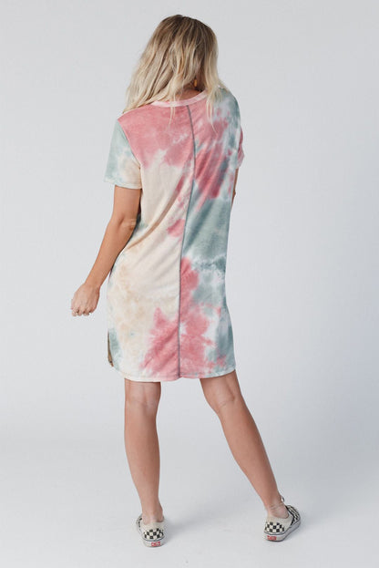 Tie Dye Oversized Slit Tee Dress | Multicolour