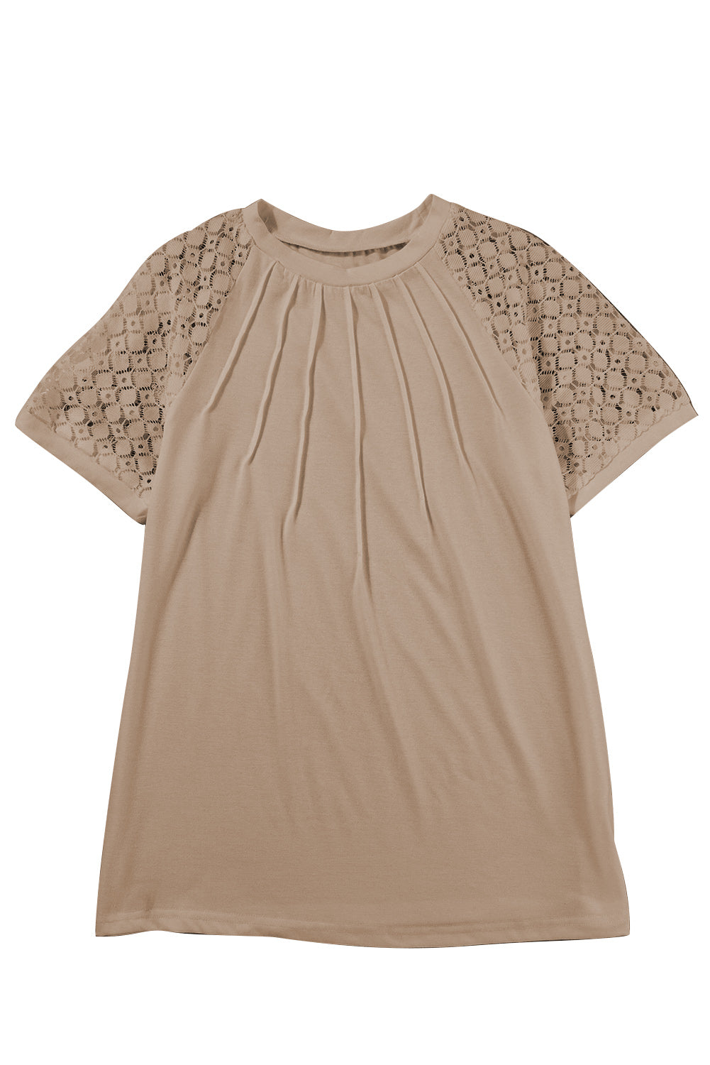 Seamed Detail Contrast Lace Raglan Sleeve Tee | Pale Khaki