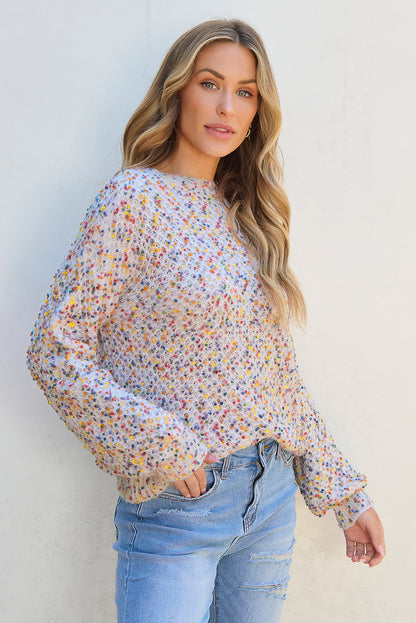 Confetti Knit Popcorn Sweater Top | White