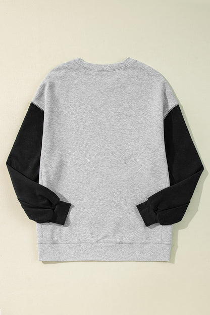 Two Tone Patchwork Drop Shoulder Pullover Sweatshirt | Gray