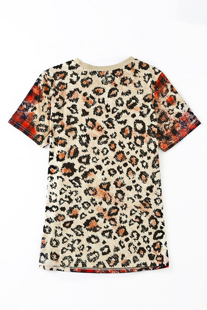 Plaid Bleached  Print Short Sleeve T Shirt | Leopard