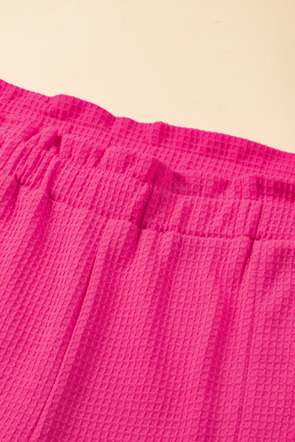 Plus Size Rolled Edge Ruffled Elastic Waist Textured Shorts | Bright Pink