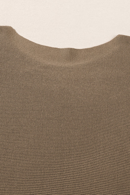 Round Neck Half Sleeve Ribbed Knit Top | Coffee