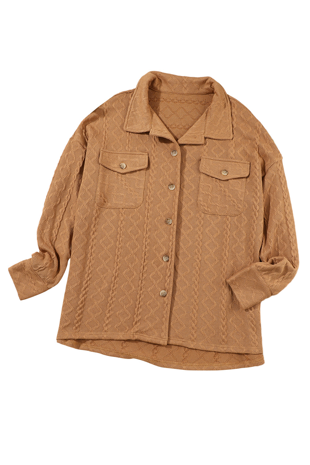 Cable Knit Flap Pocket Shacket | Camel