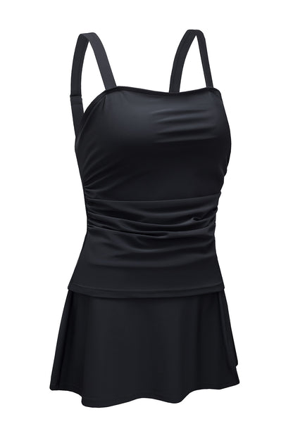 Solid Square Neck Sleeveless Tankini Swimsuit | Black