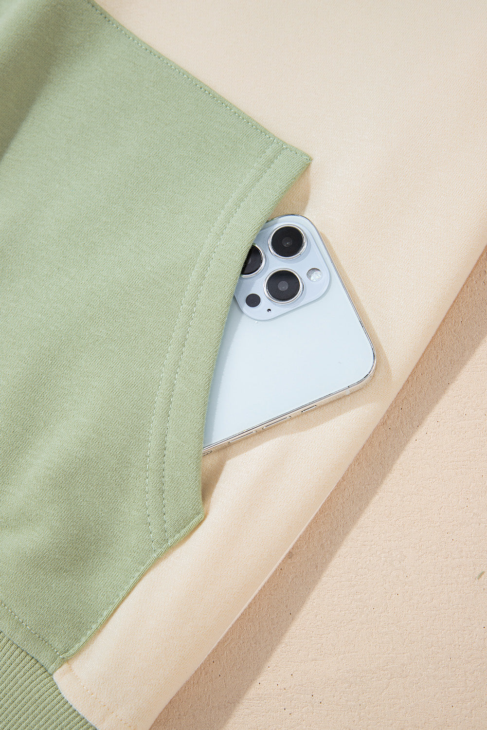 Colourblock Patchwork Buttoned Collar Kangaroo Pocket Sweatshirt | Laurel Green