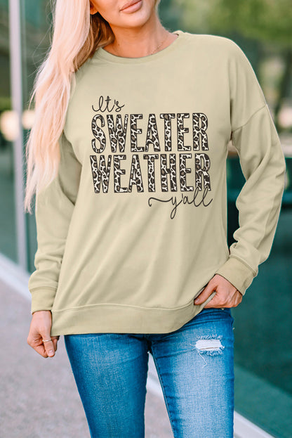 Sweater Weather Leopard Print Pullover Sweatshirt | Khaki