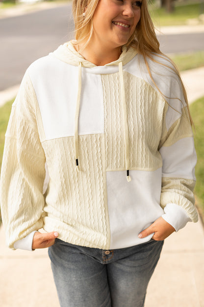 Textured Patchwork Exposed Seam Plus Size Hoodie | Beige