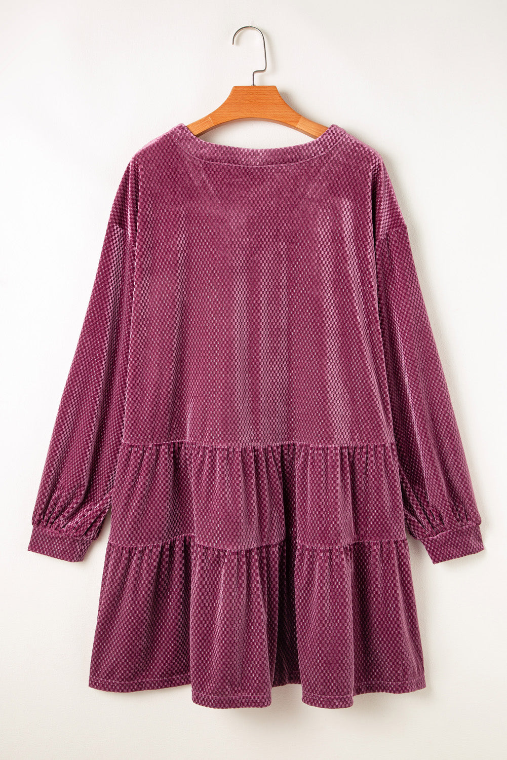 Plus Size Textured Velvet Tiered Buttons Tiered Dress | Meadow Mauve