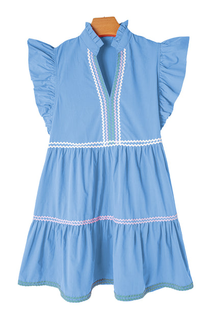 Ric Rac Colourblock Flutter Sleeve V Neck Tiered Dress | Beau Blue