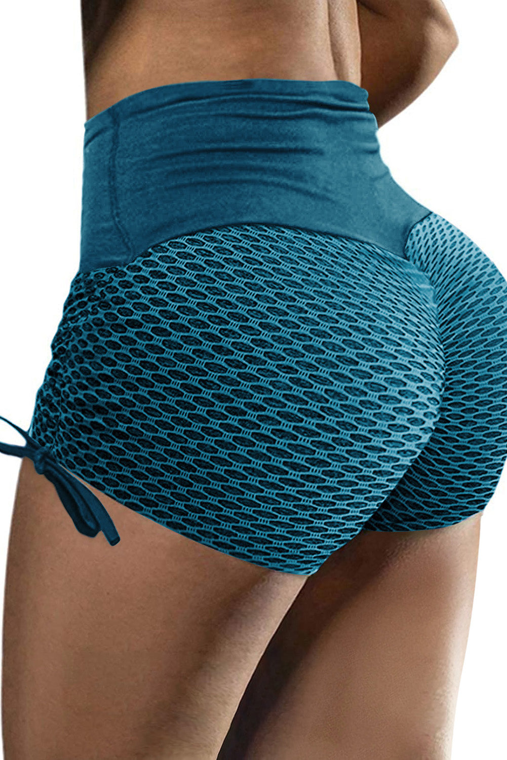 Side Drawstring Anti Cellulite High Waist Scrunch Butt Lift Shorts | Green