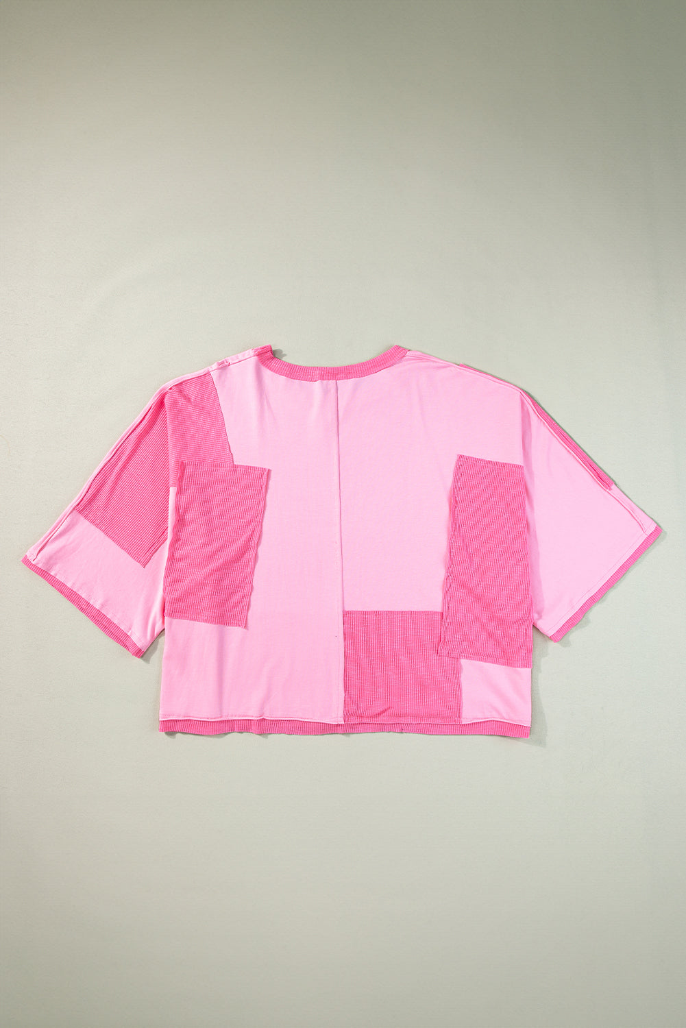 Colour Block Patchwork 3/4 Sleeve Loose Top | Pink