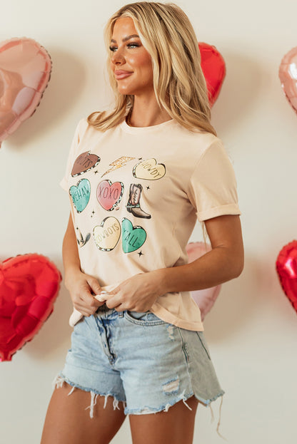 Western Fashion Valentine Graphic T-Shirt | Khaki