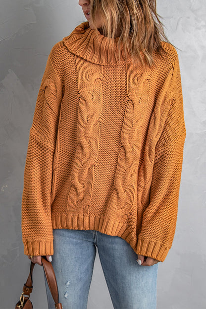 Cuddle Weather Cable Knit Handmade Turtleneck Sweater | Yellow