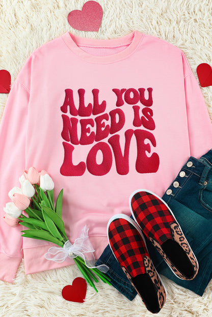 All You Need Is Love Valentines Slogan Printed Sweatshirt | Pink