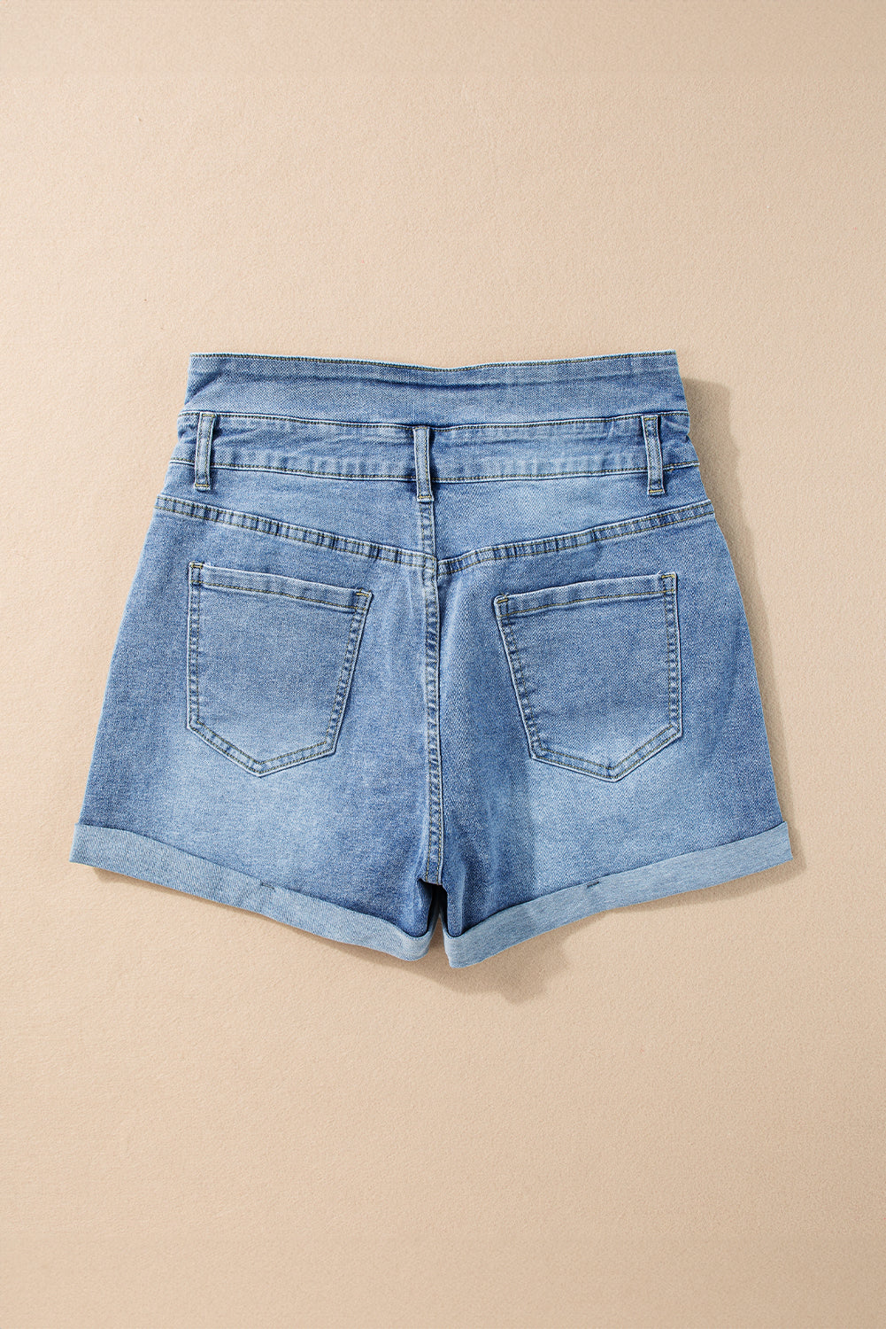 Button Fly High Waist Roll Edge Denim Shorts | Dusk Blue