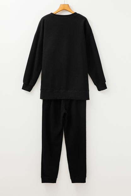 Solid Colour High Low Pullover And Skinny Pants Set | Black