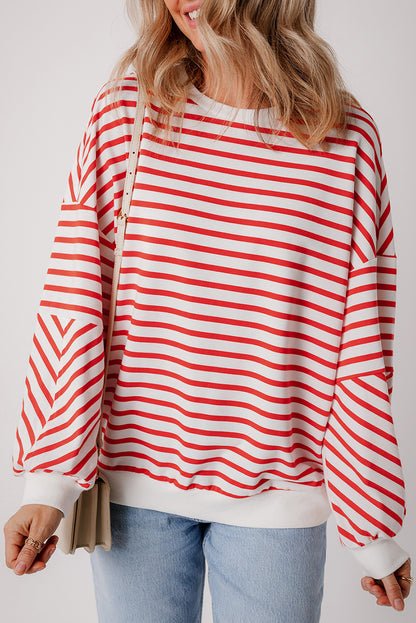 Drop Shoulder Crew Neck Loose Sweatshirt | Orange Stripe