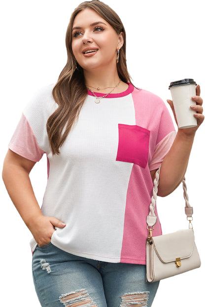 Colourblock Patchwork Plus Size T-Shirt | Peach Blossom