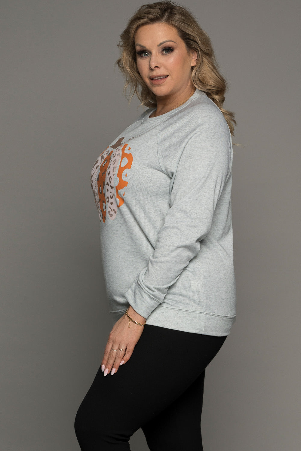 Halloween Pumpkin Leopard Print Plus Size Sweatshirt | Gray