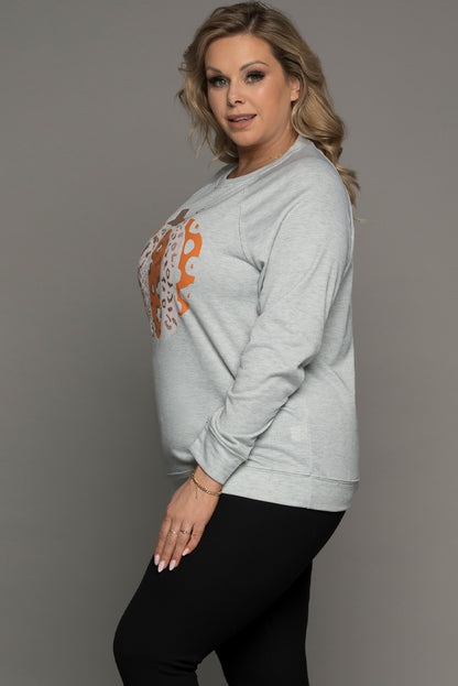 Halloween Pumpkin Leopard Print Plus Size Sweatshirt | Gray