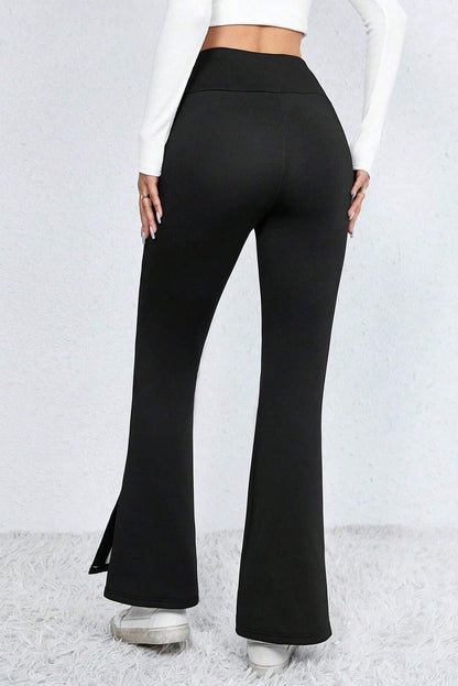 Thermal Lined Split Flare Leg Pants | Black