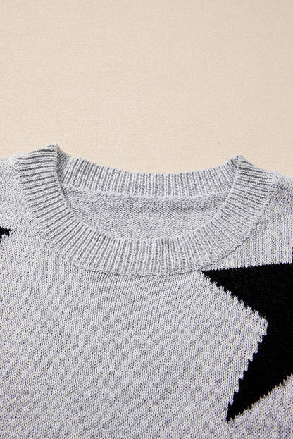 Star Pattern Drop Shoulder Sweater | Gray