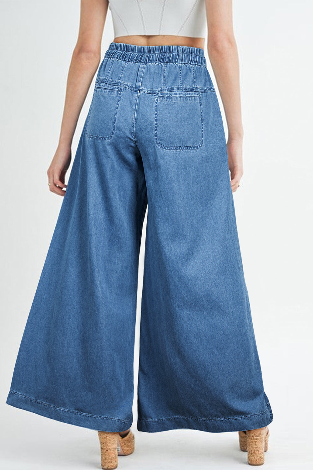 Mineral Wash Button Fly Waist Wide Leg Jeans | Dusk Blue