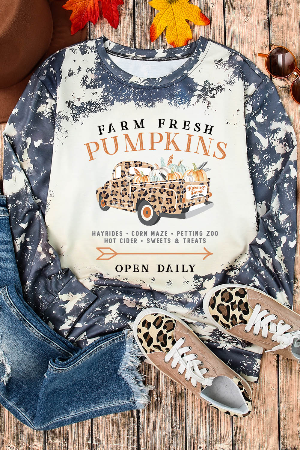 Farm Fresh Pumpkins Graphic Bleached Top | Multicolour