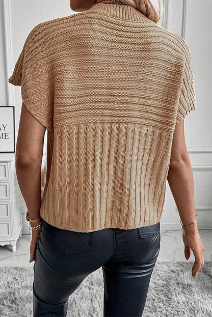 Rib Knitted Wide Sleeve Sweater T Shirt | Light French Beige