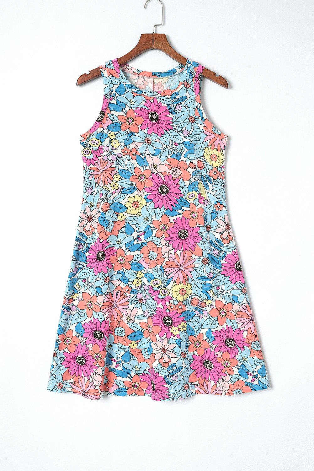 Round Neck Sleeveless Floral Mini Dress | Multicolour