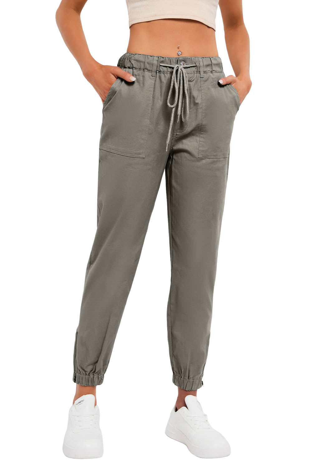 Slim Fit Pocketed Twill Jogger Pants | Green