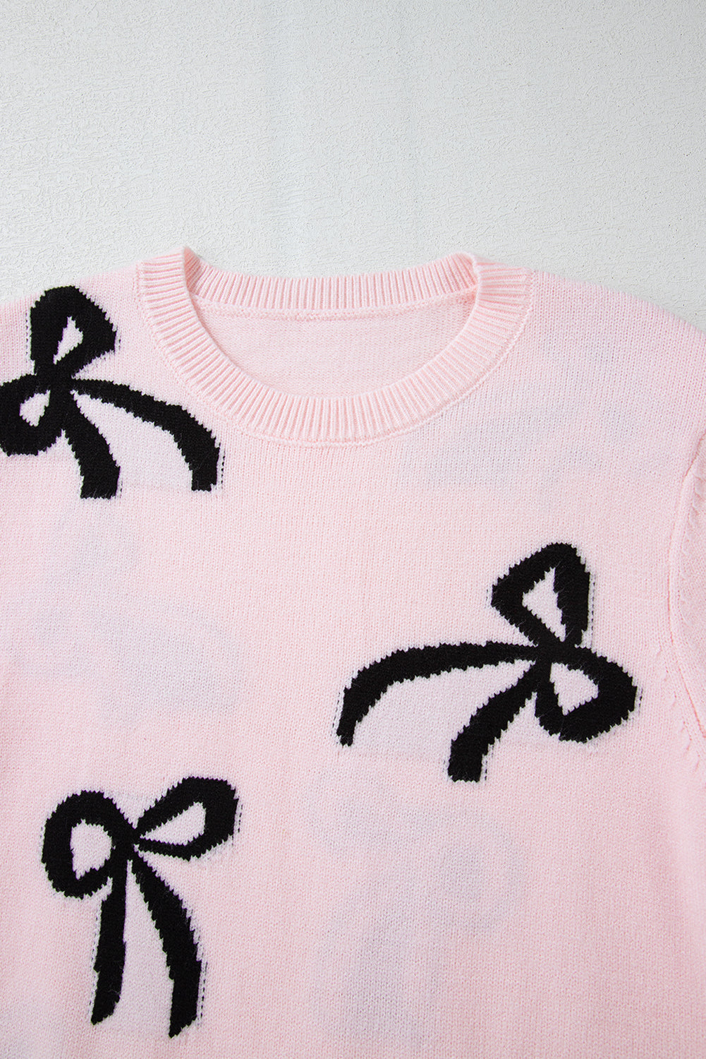 Bow Pattern Knitted Loose Fit Sweater | Light Pink