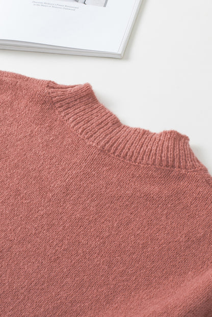 Solid Colour Puffy Sleeve Pocketed Sweater | Red