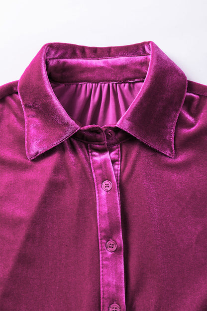 3/4 Sleeve Tunic Babydoll Velvet Shirt | Pitaya Pink