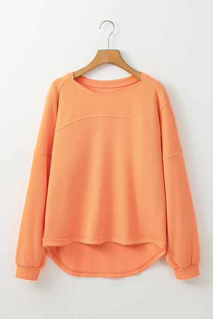 Solid Colour Textured High Low Long Sleeve Top | Grapefruit Orange