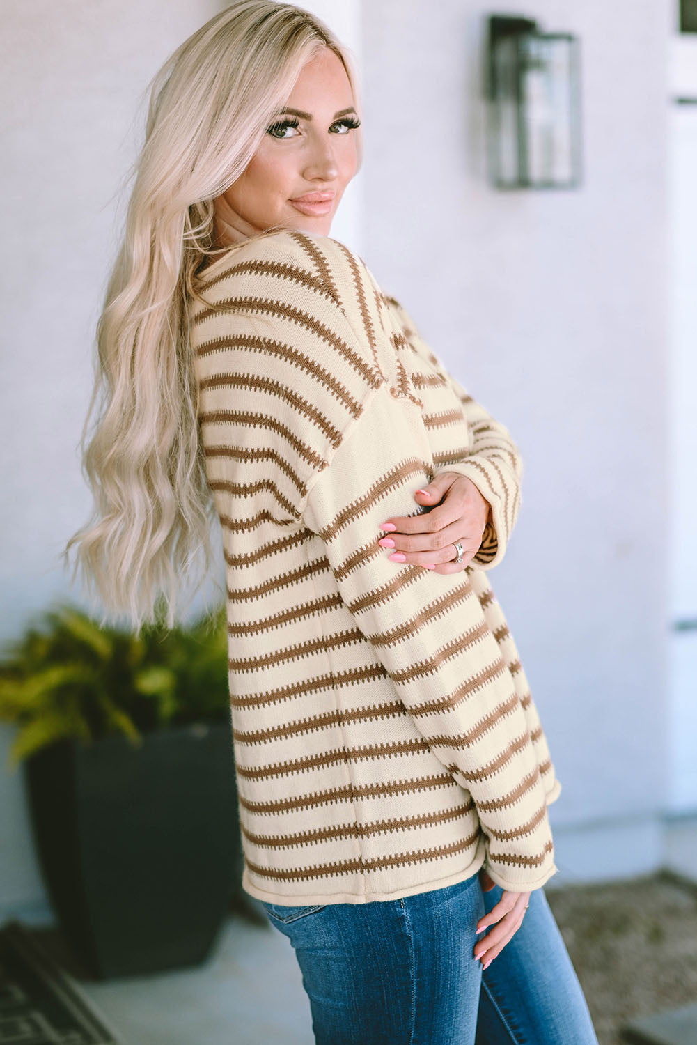 Striped Drop Shoulder Oversized Sweater | Yellow