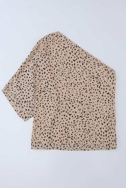 Leopard Asymmetric One Shoulder Blouse | Khaki