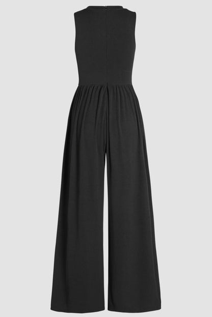 Cinched Waist Sleeveless Wide Leg Jumpsuit | Black