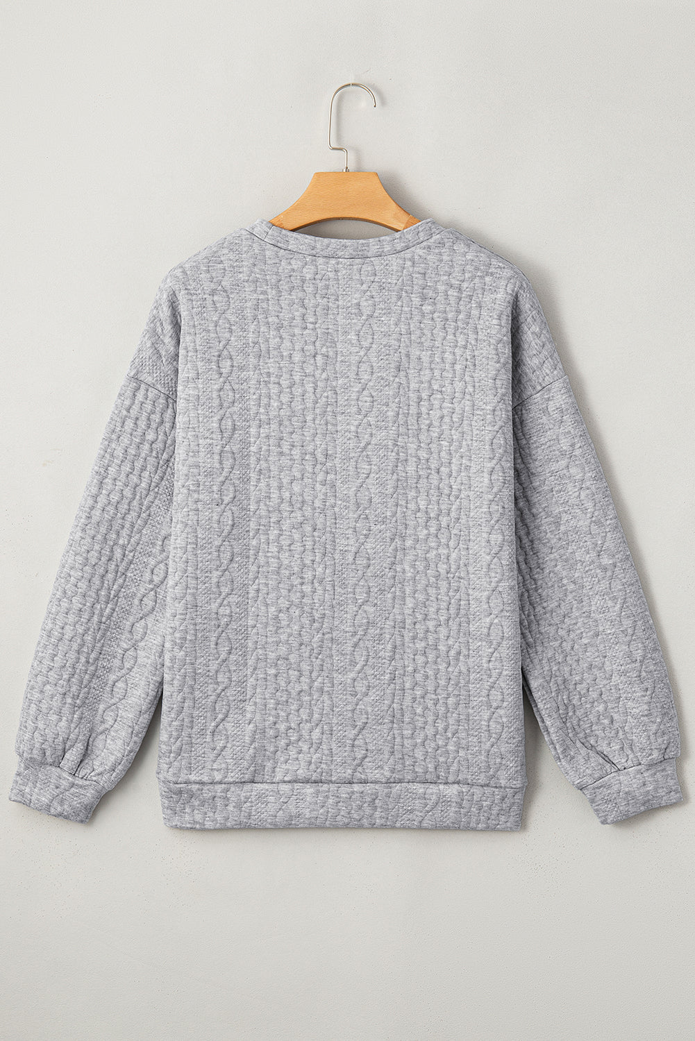 Cable Textured Drop Shoulder Pullover Sweatshirt | Gray