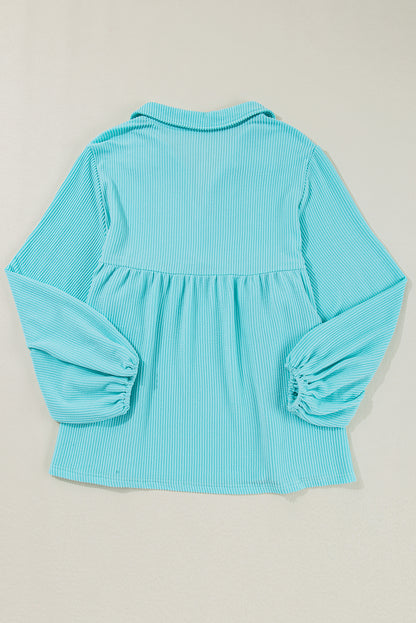 Cordrd Balloon Sleeve Collar Plus Babydoll Top | Turquoise