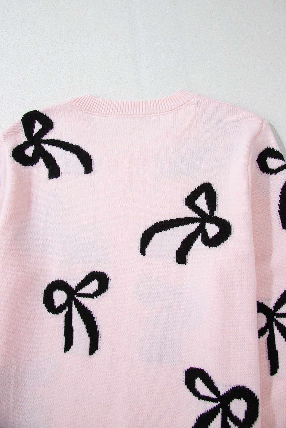 Bow Pattern Knitted Loose Fit Sweater | Light Pink