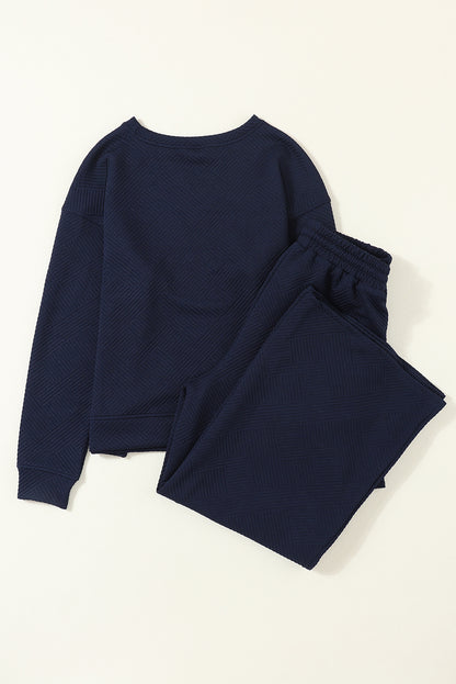 Ultra Loose Textured 2 Piece Slouchy Outfit | Navy Blue