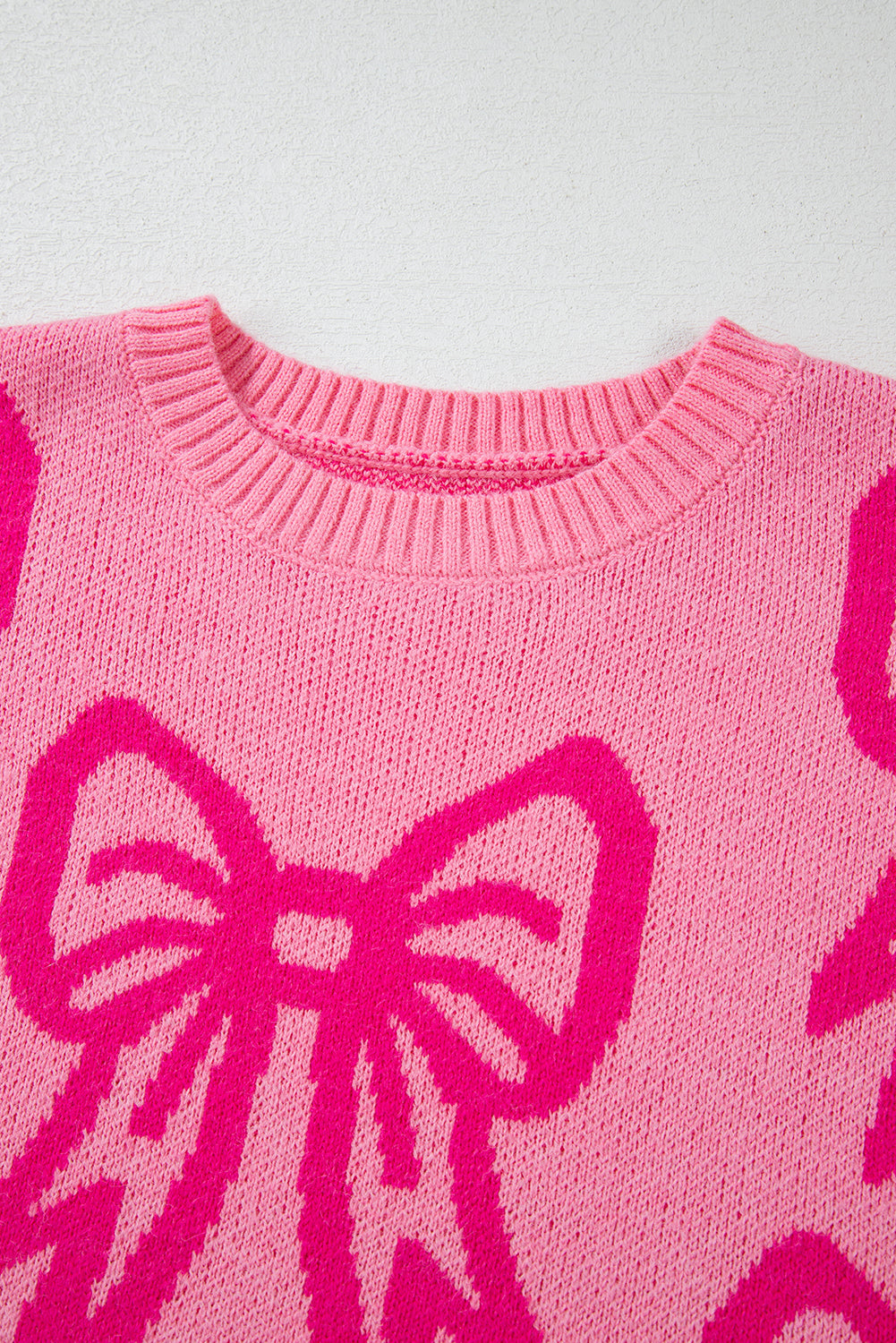 Bow Pattern Drop Shoulder Loose Sweater | Pink