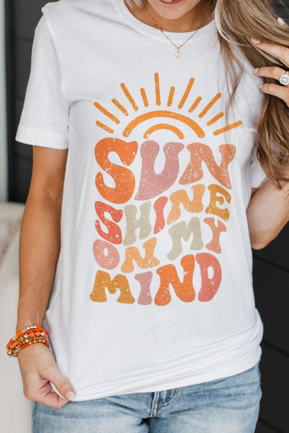 White Sun Shine On My Mind Crew Neck Graphic Tee