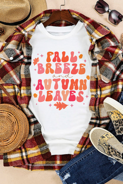 Fall Breeze And Autumn Leaves Graphic Tee | White