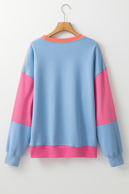 Colourblock Patchwork Drop Shoulder Sweatshirt | Bright Pink