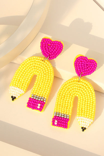 Heart Shape Pencil Rice Bead Drop Earrings | Yellow