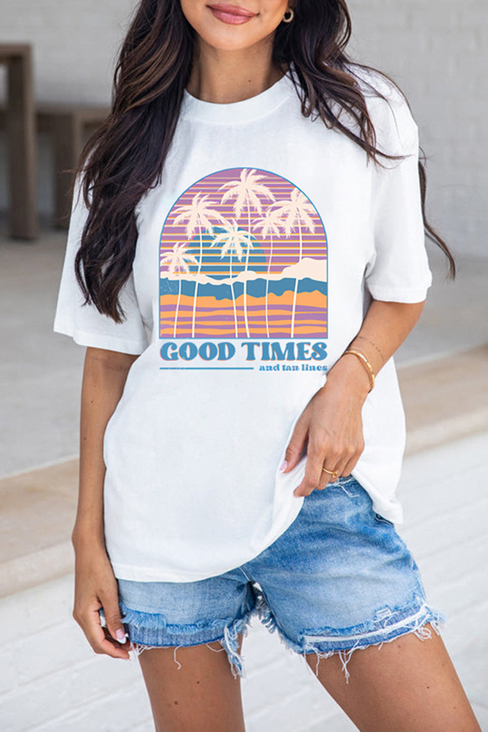 Coconut Tree Good Times Graphic Crewneck T Shirt | White